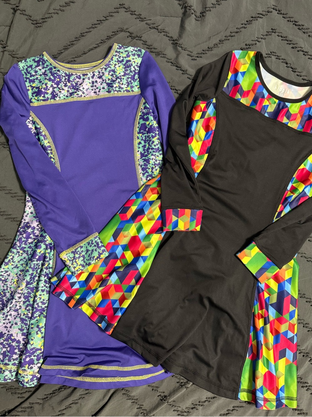 kidpik Purple & Black Long Sleeve Geo Print Mix Dresses